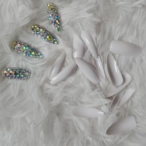 White and crystal stiletto nails